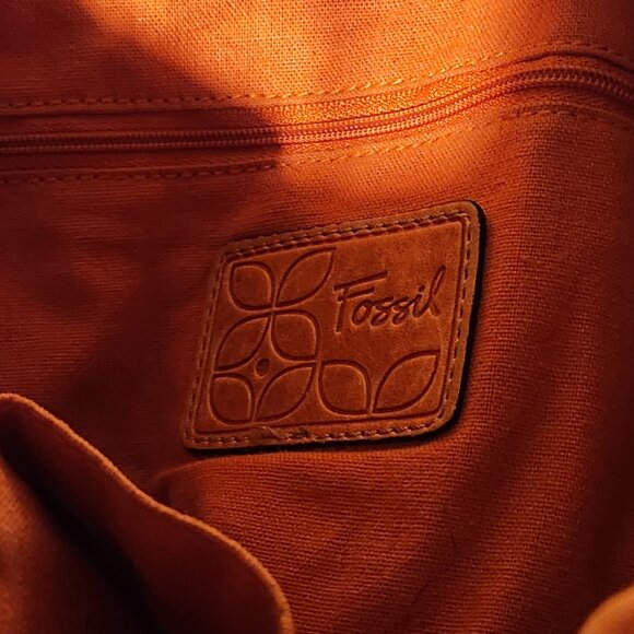 🍊 Fossil Leather Tote Bucket Bag Orange Tan Y2K Boho 🧡 - Picture 5 of 6